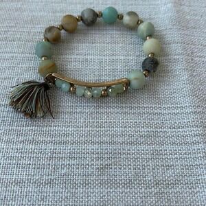 Boho aventurine and jasper stretch bracelet with tassel